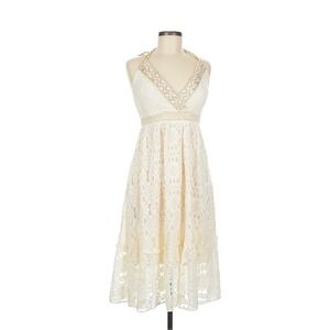 NWT! LaMia Lace Crochet Halter Midi Dress Cream Boho Festival OS Hippie Vacay